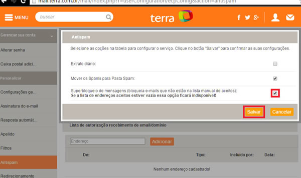 Para ativar ou desativar o Anti-SPAM do seu e-mail profissional